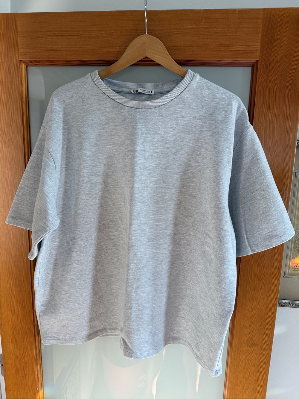 Zara Light Gray Oversized Crewneck T-Shirt